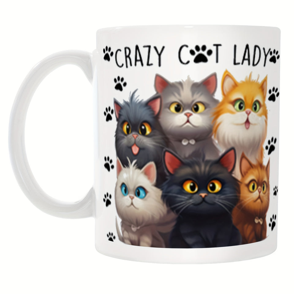 Crazy Cat Lady Ceramic Coffee Mug - Hand Wash Only, BPA-Free, Insulated, Reusable, Round Shape - Animal Themed Graphic Print Mug for Multipurpose Use - Perfect Gift for Cat Lovers on Christmas, Thanksgiving, Valentine's Day,