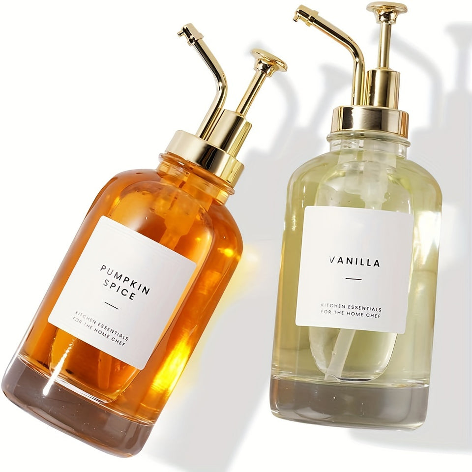 2pcs, Syrup Dispenser Bottle, Coffee Syrup Bottle, Bar Syrup Dispenser Jar, Coffee Pump Dispenser, Oil Dispenser, Glass Syrup Bottle With Pump, Dispenser For Coffee Bar, Glass Syrup Bottle 16.9oz/500ml. Gift For Friends Kitch