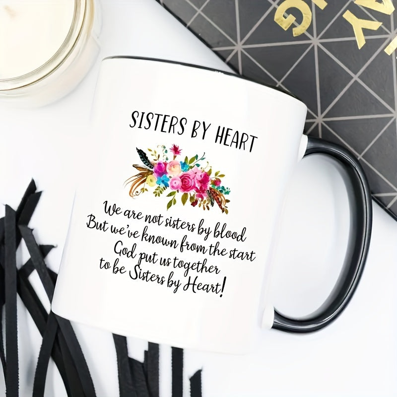 1PC, Vibrant Sisters By Heart Ceramic Coffee Cup - 11oz Capacity, Perfect for Hot and Cold Beverages, Summer and Winter Drinks, Unique Birthday Gift, Household Kitchenware, Durable, Dishwasher and Microwave Safe