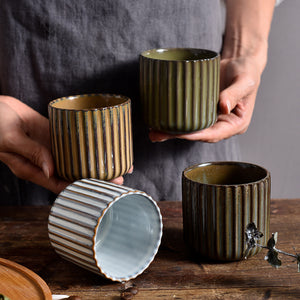 Ceramic Kiln Baked Pottery Clay Striped For Restaurant And Home Use Cup