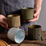 Ceramic Kiln Baked Pottery Clay Striped For Restaurant And Home Use Cup