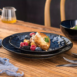 Vicrays Ceramic Dessert Salad Plates, 8 Inch, Set Of 6, Round, Microwave, Oven, And Dishwasher Safe, Scratch Resistant, Porcelain Fluted Suitable For Snacks, Appetizer, Home, Restaurant (Blue)