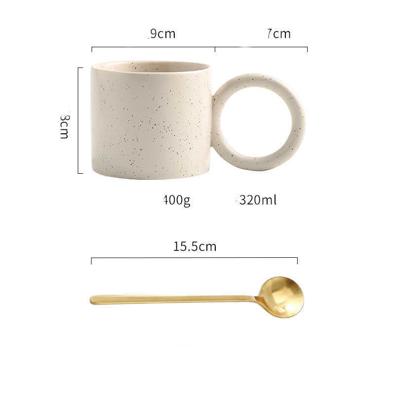 Big Ear Ceramic Cup With Spoon Office Coffee Home Milk Drinking Water