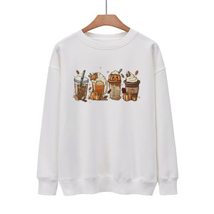New Coffee Pumpkin Halloween Street Spring Autumn And Winter Round Neck Loose Casual Pullover