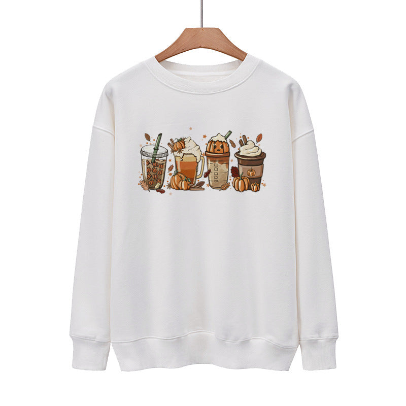 New Coffee Pumpkin Halloween Street Spring Autumn And Winter Round Neck Loose Casual Pullover