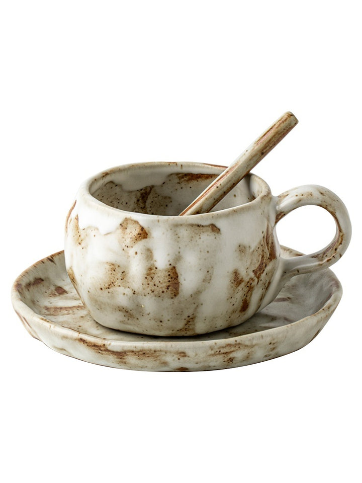 Handmade Stoneware Coffee Coffee Cup, Dish And Spoon Suit Household