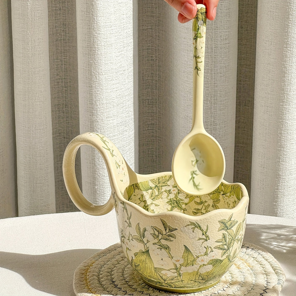 Elegant Green Lily Of The Valley Ceramic Mug - Hand-Wash Only, Reusable Coffee & Milk Cup For Home And Restaurant Use