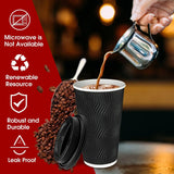 16 Oz Paper Cups with Lids,Disposable Insulated to Go Cup,Ripple Double Wall,Black 100 Count