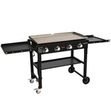 Commercial Griddle On Cart, 36' Heavy Duty Manual Flat Top Griddle, Outdoor Cooking Station With Side Shelves, Steel Natural Gas Griddle, 4-Burners Restaurant Portable Tested ToStandards
