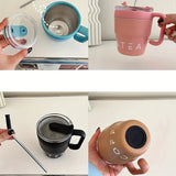 480ml/16 Oz Double-Layer Vacuum Insulated Stainless Steel Coffee Cup With Handle And Straw, Black, White, Light Blue, Pink, Brown, Green