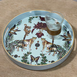 1pc Small Sculpture Decoration, Jungle Leopard Round Decorative Tray, Marbling Plastic Tray With Handles, Modern Vanity Tray And Serving Tray For Ottoman, Coffee Table, Kitchen And Bathroom, 13", Home Decor