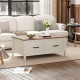 Farmhouse Coffee Table, 43'' Hinged Lift Top Wood Center Table with Large Hidden Storage & 2 Drawers for Living Room