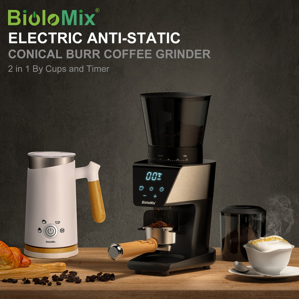 BioloMix Automatic Burr Mill Electric Coffee Grinder With 30 Gears For Espresso American Coffee Pour Over Visual Bean Storage