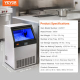 VEVOR Commercial Ice Maker, 200lbs 24H, Ice Maker Machine, 90 Ice Cubes In 12-15 Minutes, Freestanding Cabinet Ice Maker With 66lbs Storage Capacity LED Digital Display, For Bar Home Office Restaurant