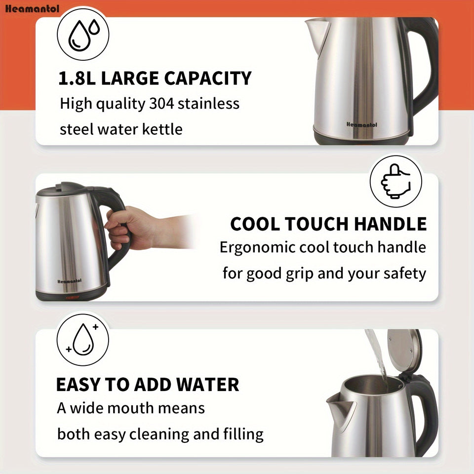 Electric Kettle, 1.8L Hot Water Boiler, Hot Water Kettle With Auto Shut-Off&Boil-Dry Protection, Stainless Steel Interior Electric Tea Kettle Pot, Teapot Boiler For Fast Boiling Coffee, Tea Maker, Drinks, Instant Water Heater