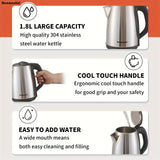 Electric Kettle, 1.8L Hot Water Boiler, Hot Water Kettle With Auto Shut-Off&Boil-Dry Protection, Stainless Steel Interior Electric Tea Kettle Pot, Teapot Boiler For Fast Boiling Coffee, Tea Maker, Drinks, Instant Water Heater