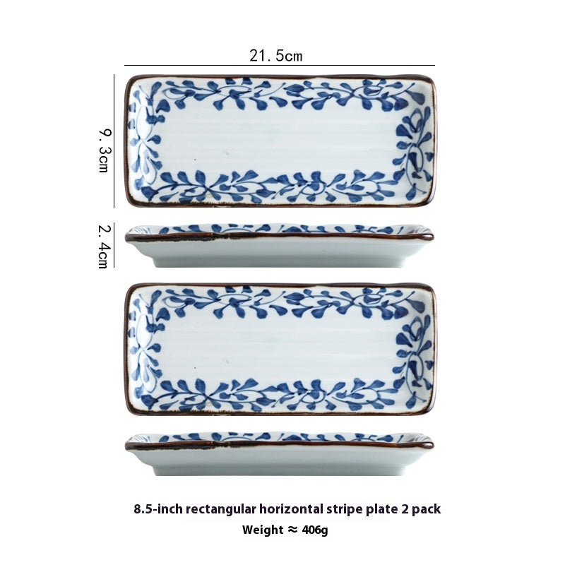 Ceramic Horizontal Pattern Sushi Kebabs Long Plate Restaurant Commercial Side Dish Tableware