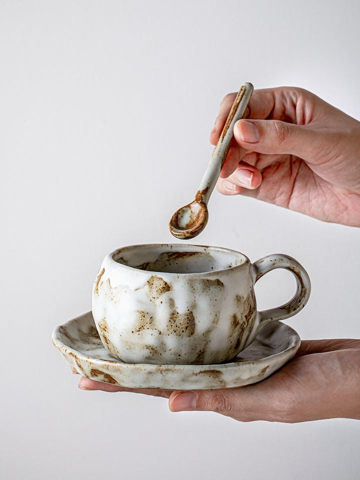 Handmade Stoneware Coffee Coffee Cup, Dish And Spoon Suit Household