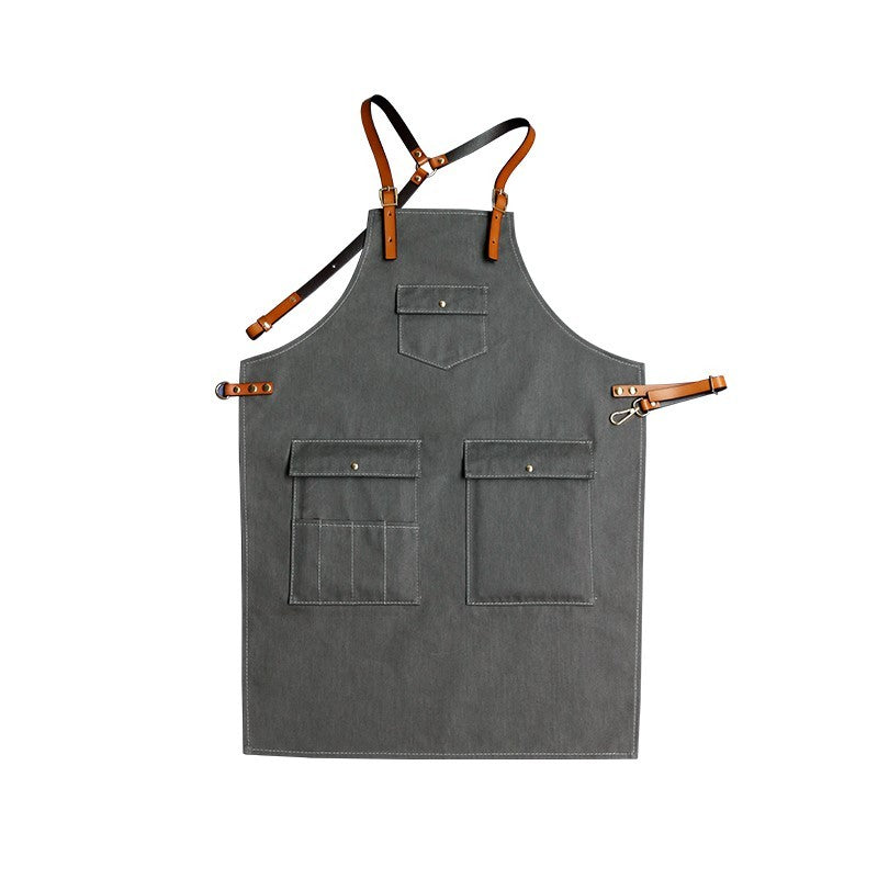 Cowhide Strap Denim Apron Coffee Shop Barber