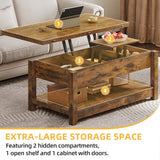 Sablyme Rustic Farmhouse Lift Top Coffee Table, 3-in-1 Multi-Function Center Table with Storage, Brown Hardwood - Ideal for Living Room, Adjustable Height for Comfortable Use