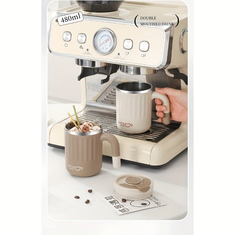 480ml Double-Wall Insulated Stainless Steel Coffee Mugs - Durable, Stylish, and Spill-Proof Travel Cups with Lids for Couples and Office Use - Ideal for Hot and Cold Beverages, Easy to Clean, and BPA-Free