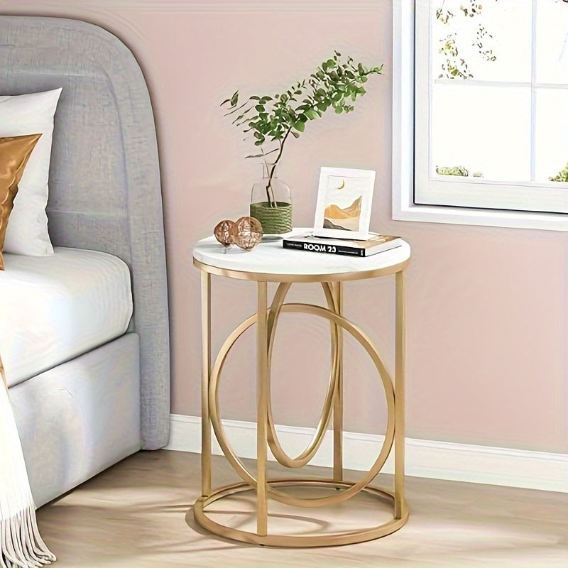 Modern Round End Table, 20" Side Table Coffee Table Cocktail Table With Unique O-Shaped Base, Midcentury Accent Table Nightstand For Living Room Bedroom