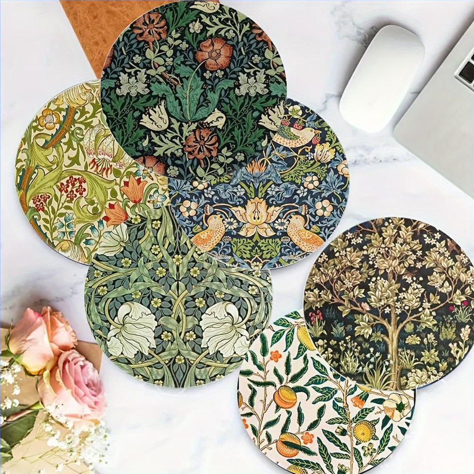 6pcs Botanical Wooden Coaster Set - Heat-Resistant & Decorative, Perfect for Home & Coffee Shops, Ideal for Halloween, Christmas, Mother's Day & Graduation Gifts