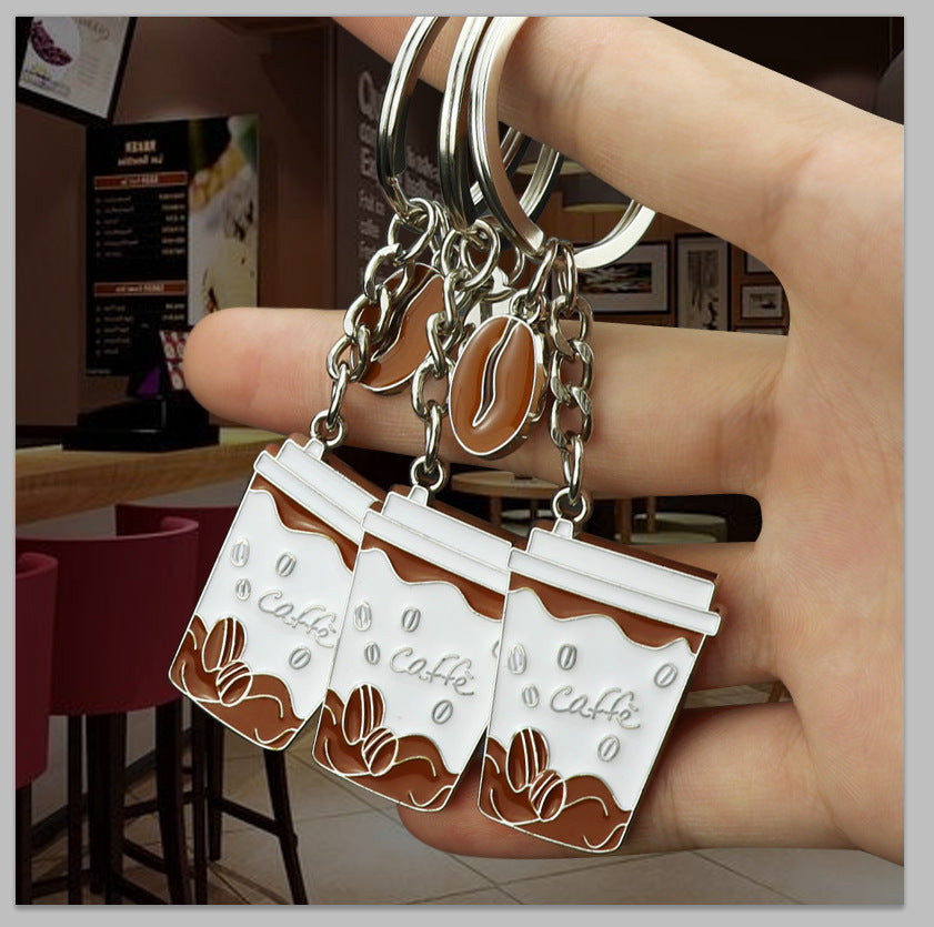 Creative Coffee Cup Paint Keychain Pendant