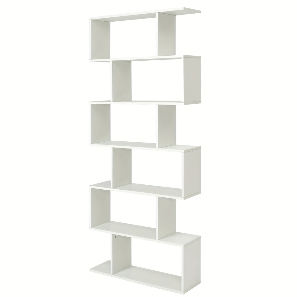 1pc Costway 6 Tier S-Shaped Bookshelf Storage, Display Bookcase Decor Z-Shelf, Coffee