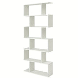 1pc Costway 6 Tier S-Shaped Bookshelf Storage, Display Bookcase Decor Z-Shelf, Coffee