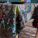 Cotton Cloth Art Dark Green Flower Restaurant Rectangular Table Cloth Tablecloth
