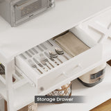 Bread Rack, Coffee Bar Cabinet With Wine Rack, Storage Drawers And 8 Hooks, Kitchen Bread Rack With Storage, White