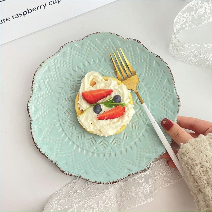 INS Ceramic Retro Western Cuisine Plate Dish Restaurant Dessert Plate Wholesale