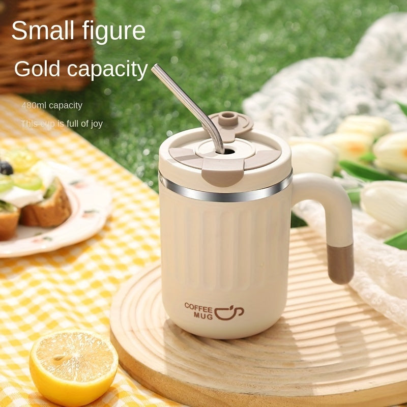 480ml Double-Wall Insulated Stainless Steel Coffee Mugs - Durable, Stylish, and Spill-Proof Travel Cups with Lids for Couples and Office Use - Ideal for Hot and Cold Beverages, Easy to Clean, and BPA-Free