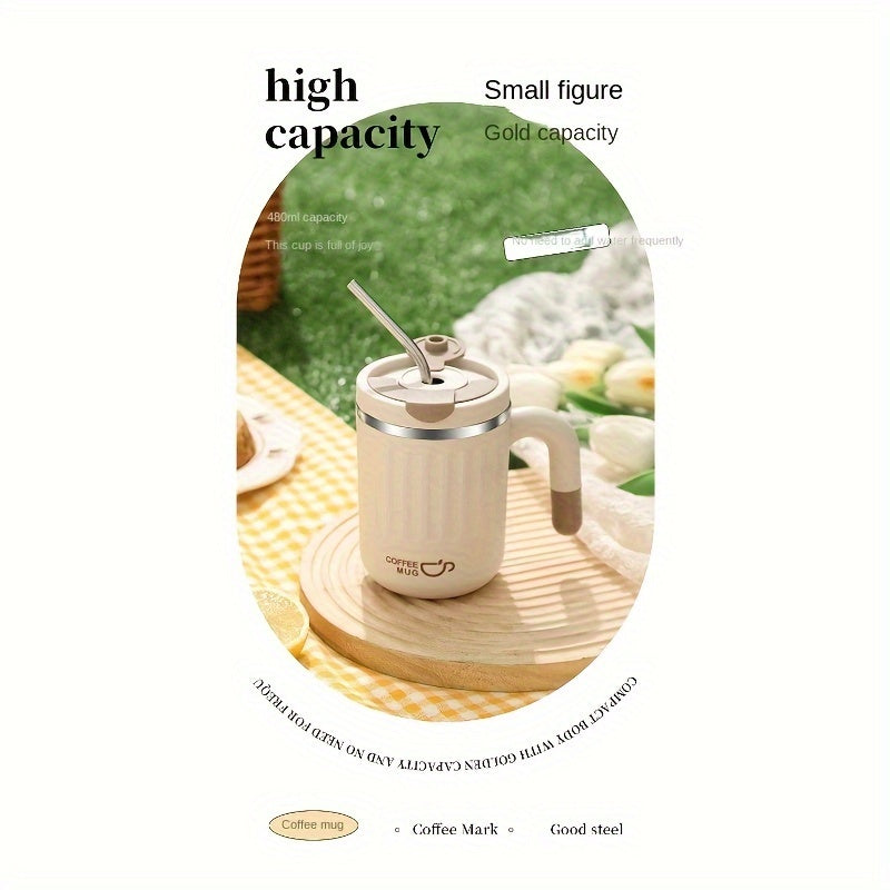 480ml Double-Wall Insulated Stainless Steel Coffee Mugs - Durable, Stylish, and Spill-Proof Travel Cups with Lids for Couples and Office Use - Ideal for Hot and Cold Beverages, Easy to Clean, and BPA-Free