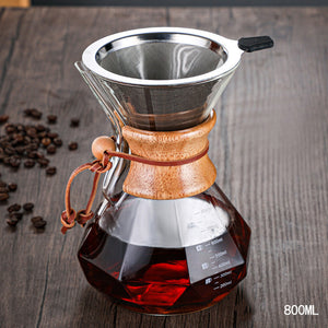 Hand-made Coffee Pot Diamond-shaped Glass Drip Pot Filter Cup With Wood Chip Scale
