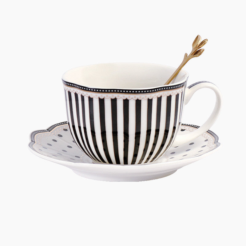 European Style Striped Dot Ceramic Coffee Cup And Saucer Set Home Afternoon Tea