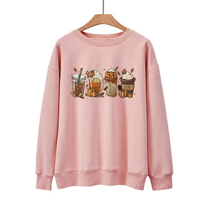New Coffee Pumpkin Halloween Street Spring Autumn And Winter Round Neck Loose Casual Pullover