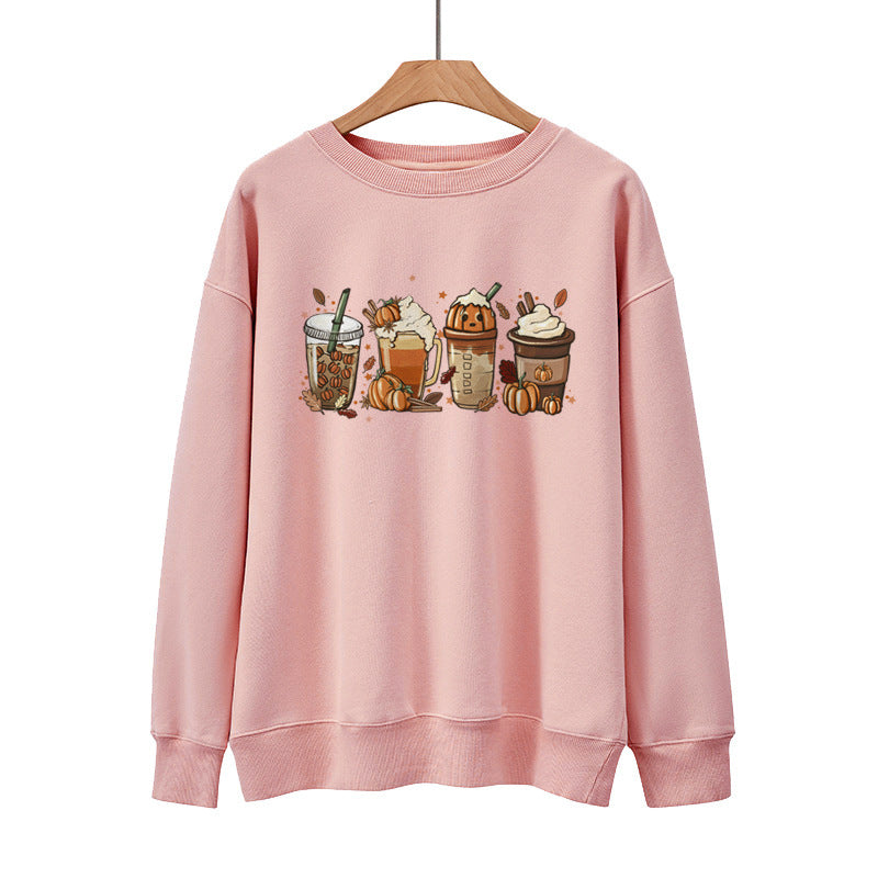 New Coffee Pumpkin Halloween Street Spring Autumn And Winter Round Neck Loose Casual Pullover