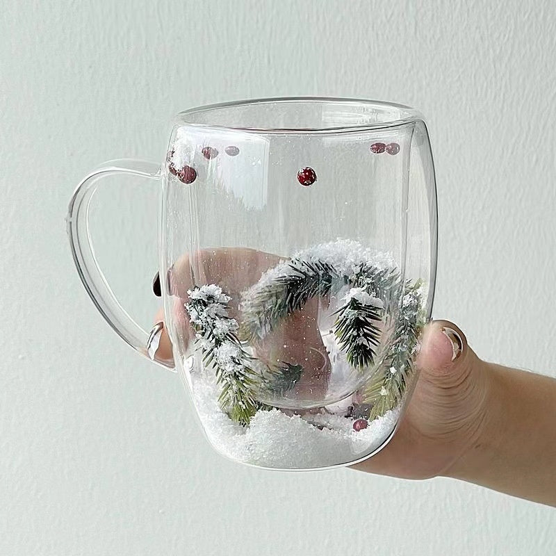 Christmas Snow Pine Branches Heat Resistant Cup Transparent Cup Coffee Cup