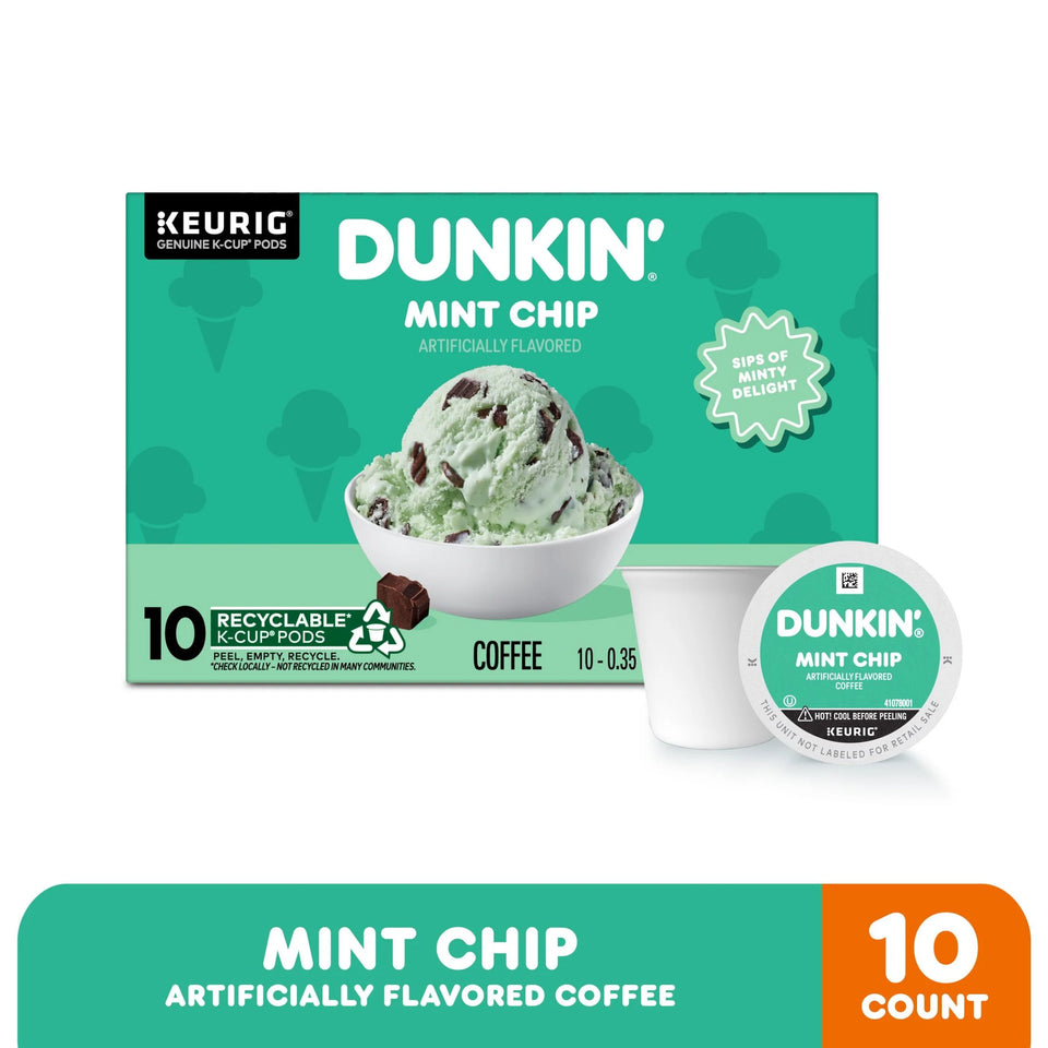 Dunkin’ Mint Chip Artificially Flavored, Dark Roast, Coffee, Keurig K Cup Pods, 10 Count Box