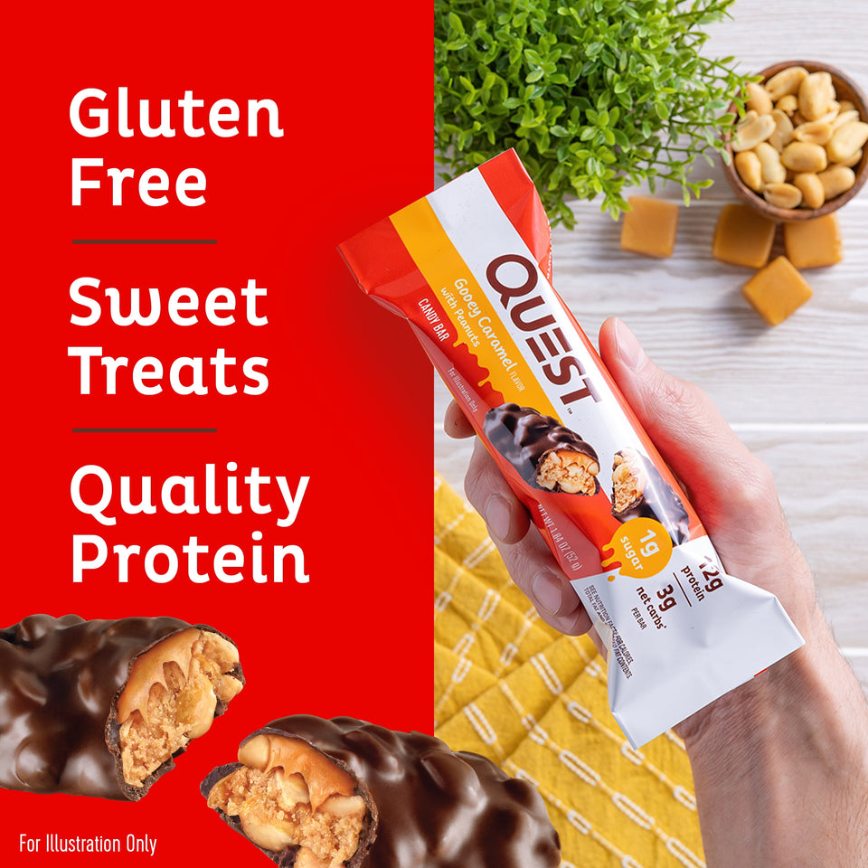 Quest Protein Candy Bar Snacks, Gooey Caramel and Peanuts Flavor, 12 Count
