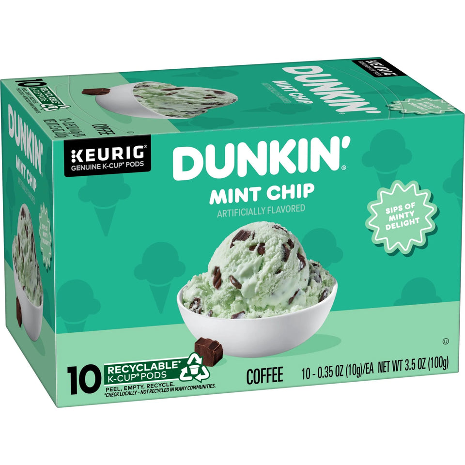 Dunkin’ Mint Chip Artificially Flavored, Dark Roast, Coffee, Keurig K Cup Pods, 10 Count Box