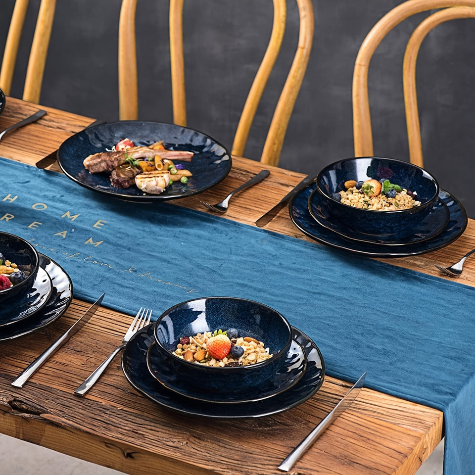Vicrays Ceramic Dessert Salad Plates, 8 Inch, Set Of 6, Round, Microwave, Oven, And Dishwasher Safe, Scratch Resistant, Porcelain Fluted Suitable For Snacks, Appetizer, Home, Restaurant (Blue)