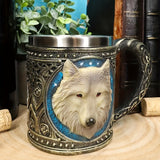 [Wolf Magic Mug] Gray Wolf Celtic Tribe Magic Resin Mug with Stainless Steel Rim | Suitable for Coffee, Tea, Cereal, And Drinks | Perfect for Halloween Parties And Kitchen Decor Featuring Wolf Forest Totem Beer Cup for Bar De