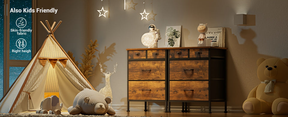 Bedside Table with 4 Drawers Small Storage Cabinet Suitable for Bedroom, Living Room, Coffee Table Side Table Retro Brown Bedside Table