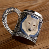 [Wolf Magic Mug] Gray Wolf Celtic Tribe Magic Resin Mug with Stainless Steel Rim | Suitable for Coffee, Tea, Cereal, And Drinks | Perfect for Halloween Parties And Kitchen Decor Featuring Wolf Forest Totem Beer Cup for Bar De