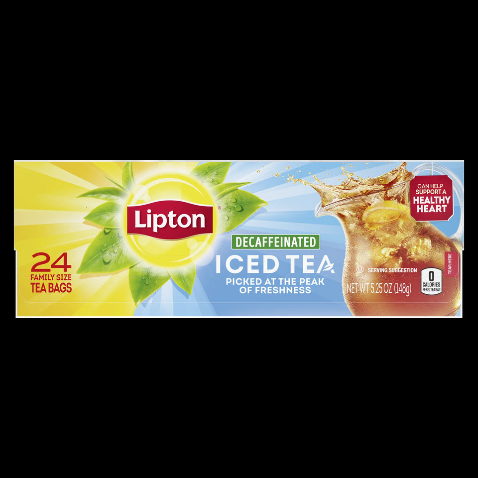 Family Sized Iced Unsweetened Black Tea, Decaffeinated, Tea Bags 24 Count Box