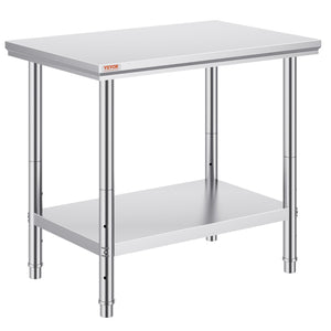 Stainless Steel Prep Table, 35 X 24 X 31 Inch, 700 Lbs Load Capacity, Heavy Duty Metal Worktable With 3 Adjustable Height Levels, Commercial Workstation For Kitchen Garage Restaurant