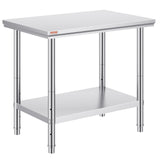 Stainless Steel Prep Table, 35 X 24 X 31 Inch, 700 Lbs Load Capacity, Heavy Duty Metal Worktable With 3 Adjustable Height Levels, Commercial Workstation For Kitchen Garage Restaurant